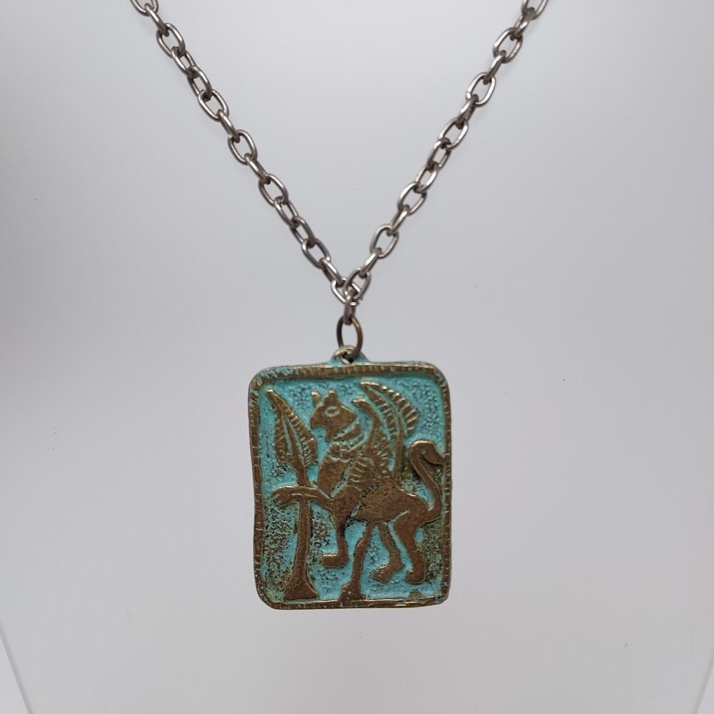 Vintage Necklace Greek Revival Persian Inspired Griffin Pendant Reversible 1970s